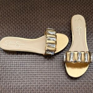 Jessica Simpson Metallic Gold Slide Sandals